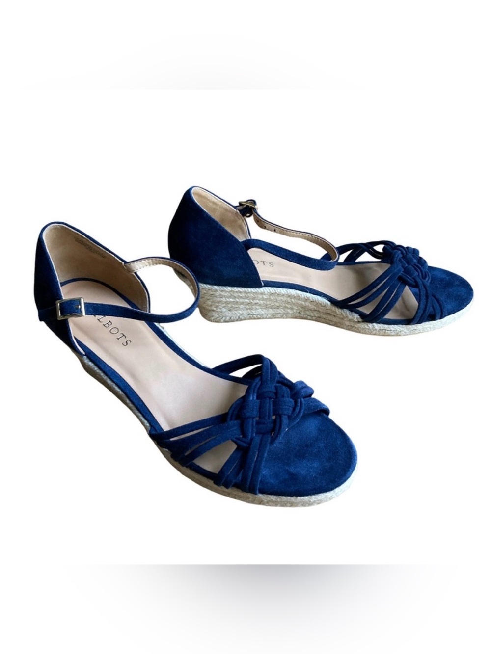 Talbots Like New Navy Genuine Suede Wedge Espadrille Sandals Size 9.5